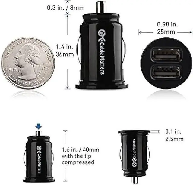 Alt view image 4 of 6 - Cable Matters 2-Pack 4.8A 24W Flush Mount Dual USB Car Charger, Compact Mini Car USB Charger for Smartphones and Tablets