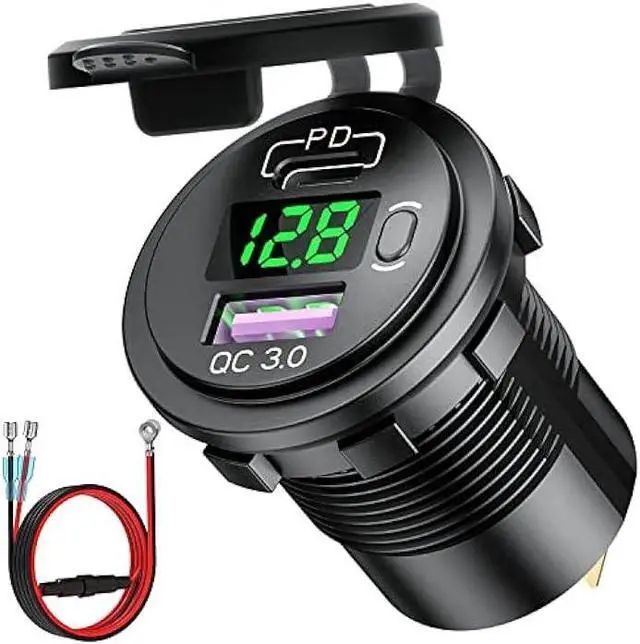 Main image of Cllena USB C PD 3.0 & Quick Charge 3.0 Dual USB Charger Socket, 12V/24V Waterproof Power Outlet Fast Charge with LED Voltmeter and ON/Off Switch for Car Boat Marine RV ATV Bus Truck Golf Cart