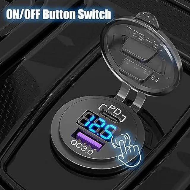 Alt view image 4 of 7 - 12V USB C Car Charger Socket, 38W 12V USB Cigarette Lighter Replacement with PD 3.0 and QC 3.0 Car USB Port, Waterproof 12 Volt USB Outlet with Power Switch Voltmeter for Car Marine Truck RV