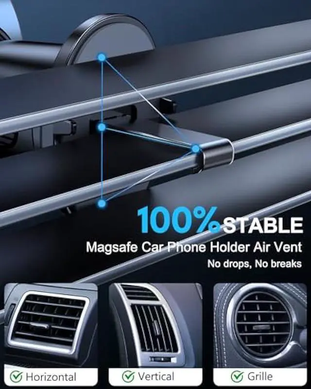 Alt view image 4 of 6 - MagSafe Wireless Car Charger, 15W Fast Charging, Vent Mount, Compatible with iPhone 16/15/14/13/12 Series