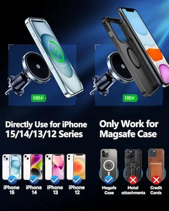 Alt view image 5 of 6 - MagSafe Wireless Car Charger, 15W Fast Charging, Vent Mount, Compatible with iPhone 16/15/14/13/12 Series