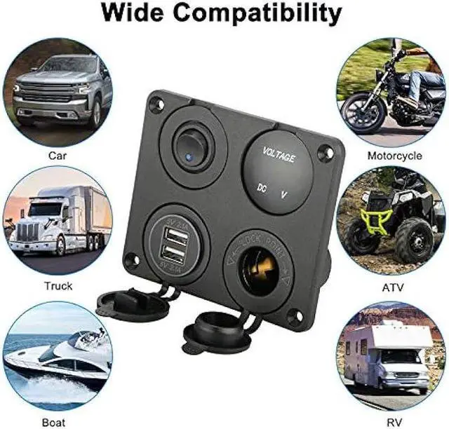 Alt view image 5 of 6 - Linkstyle 4 in 1 Charger Socket Panel, 12V 4.2A Dual USB Charger Socket Power Outlet & LED Voltmeter & Cigarette Lighter Socket & LED Lighted ON Off Rocker Toggle Switch for Car Marine Boat RV Truck