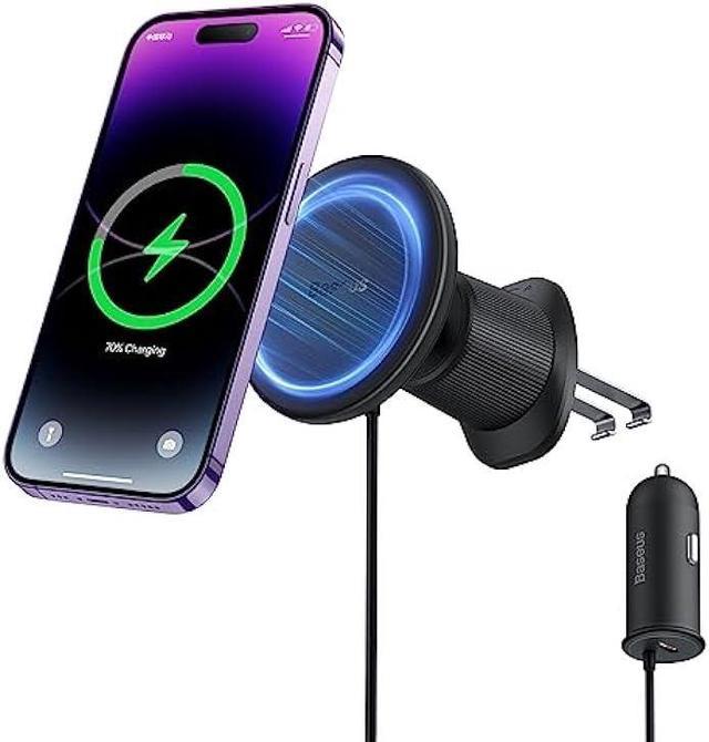 for MagSafe Car Mount Charger, [All in One] Baseus 15W Fast Charging Phone Mount for Car Vent, Magnetic Wireless Car Charger with 40W USB A Car Charge