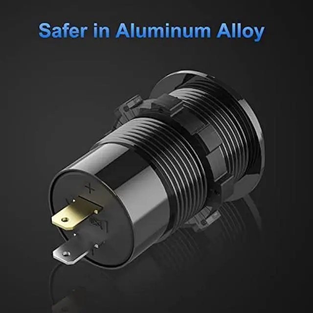 Alt view image 3 of 7 - 12V USB Outlet Wire Aluminum Car Charger Multi Port, Dual USB Quick Charge 3.0 Port and PD USB C Socket with Voltmeter Switch for Car Boat Marine Truck RV, Fast Charge for iPhone iPad Android Phones