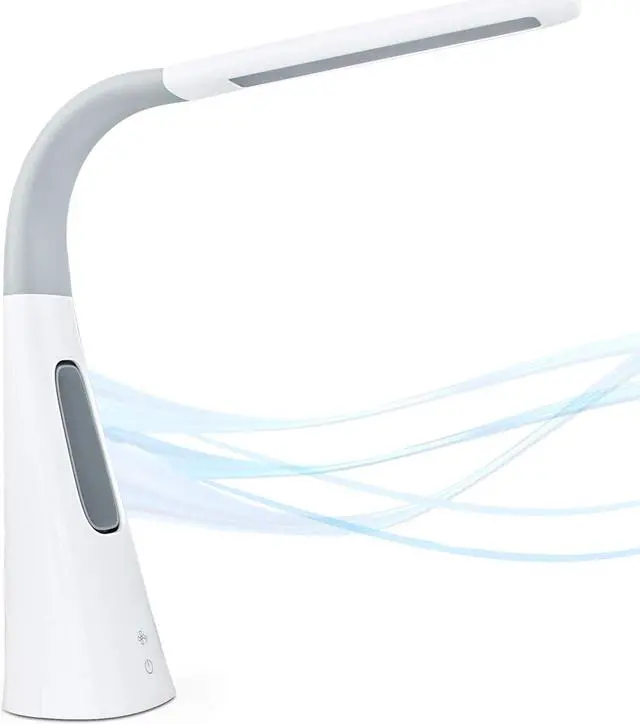 Main image of LED Desk Lamp with Fan, Cool Breeze Lamp with Bladeless Fan with Adjustable Neck, 3 Speeds and 5 Brightness Levels, White