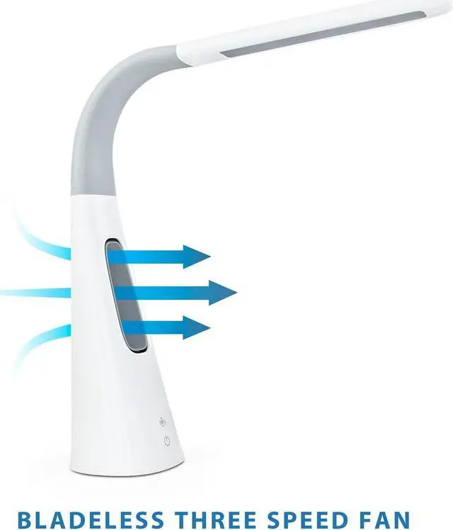 Alt view image 2 of 7 - LED Desk Lamp with Fan, Cool Breeze Lamp with Bladeless Fan with Adjustable Neck, 3 Speeds and 5 Brightness Levels, White