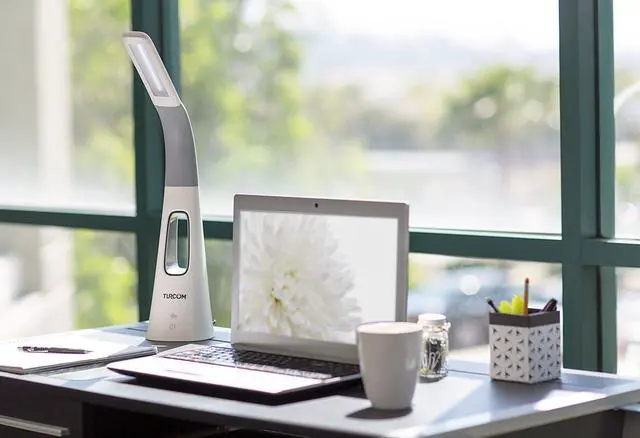 Alt view image 3 of 7 - LED Desk Lamp with Fan, Cool Breeze Lamp with Bladeless Fan with Adjustable Neck, 3 Speeds and 5 Brightness Levels, White