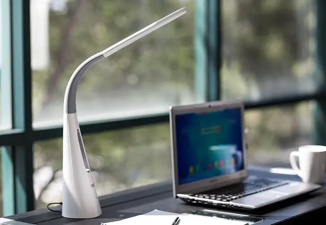 Alt view image 5 of 7 - LED Desk Lamp with Fan, Cool Breeze Lamp with Bladeless Fan with Adjustable Neck, 3 Speeds and 5 Brightness Levels, White