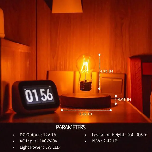 Alt view image 6 of 7 - MOOCCI Levitating Bulb Lamp, Magnetic Floating Night Light & Desk Decor, Unique Valentines Day Gift for Her and Him, Cool Tech Gadget for Home Office, Christmas Birthday Present (Round-Classic Bulb)