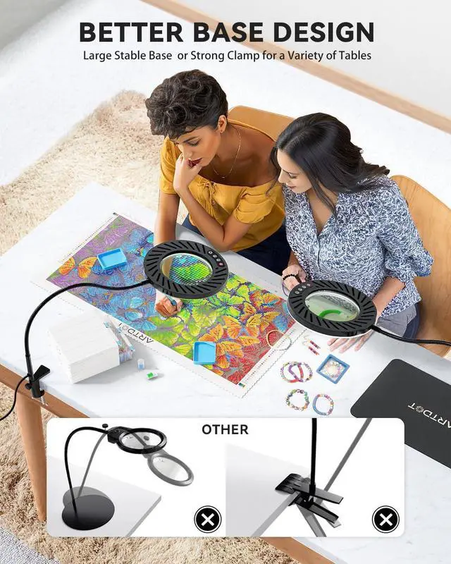 Alt view image 3 of 7 - ARTDOT 10X Magnifying Glass with Light and Stand, 144 LEDs Desk Lamp with 5 Color Temperatures and 9 Levels Adjustable Brightness for Diamond Painting Accessories Crafts Reading Hobbies Close Work