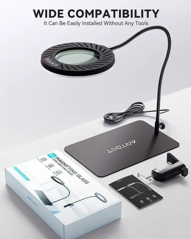 Alt view image 6 of 7 - ARTDOT 10X Magnifying Glass with Light and Stand, 144 LEDs Desk Lamp with 5 Color Temperatures and 9 Levels Adjustable Brightness for Diamond Painting Accessories Crafts Reading Hobbies Close Work