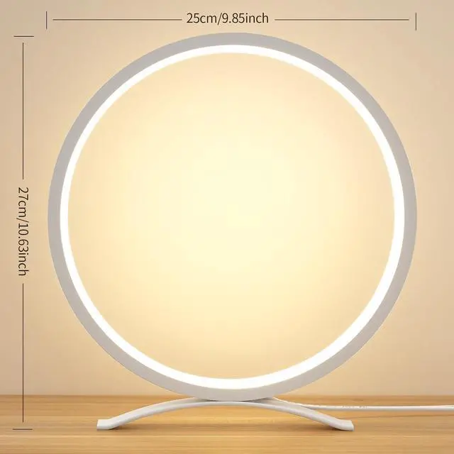 Alt view image 3 of 6 - Desk Lamp,Metal Circle Ring Table Lamps Bedside Lamp for Nightstand, Modern Minimalist Lamps/Led Warm Light for Bedroom/Living Room,10 Inch