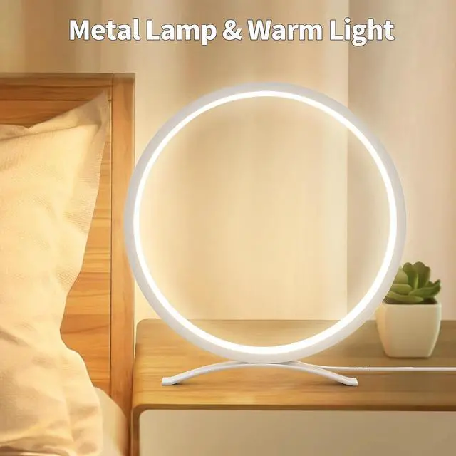 Alt view image 2 of 6 - Desk Lamp,Metal Circle Ring Table Lamps Bedside Lamp for Nightstand, Modern Minimalist Lamps/Led Warm Light for Bedroom/Living Room,10 Inch