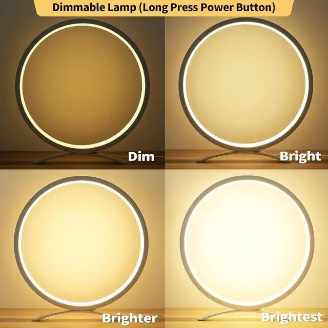 Alt view image 4 of 6 - Desk Lamp,Metal Circle Ring Table Lamps Bedside Lamp for Nightstand, Modern Minimalist Lamps/Led Warm Light for Bedroom/Living Room,10 Inch