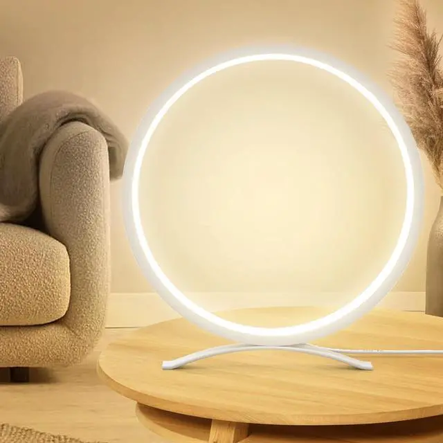 Alt view image 5 of 6 - Desk Lamp,Metal Circle Ring Table Lamps Bedside Lamp for Nightstand, Modern Minimalist Lamps/Led Warm Light for Bedroom/Living Room,10 Inch