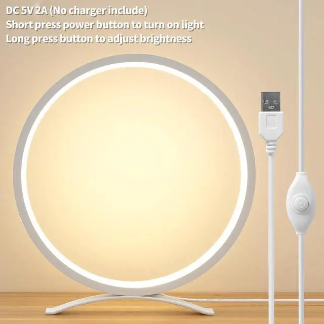 Alt view image 6 of 6 - Desk Lamp,Metal Circle Ring Table Lamps Bedside Lamp for Nightstand, Modern Minimalist Lamps/Led Warm Light for Bedroom/Living Room,10 Inch