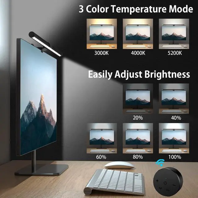 Alt view image 2 of 7 - Monitor Light Bar with Remote Control, with Backlight, CRI98 Dimmable Desk Lamp 3 Color LED Monitor Light Bar, Neutralize Blue-ray Computer Monitor Lamp for Eyes-Care, E-Reading