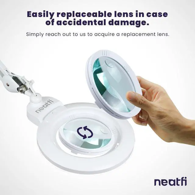 Alt view image 6 of 7 - XL Bifocal LED Magnifying Lamp, 7-Inch Acrylic Lens, 5D/20D Magnification, Hands-Free, Dimmable, 84 SMD LED, Adjustable Arm for Crafts, Reading, Close Work (White, with Base) by DT