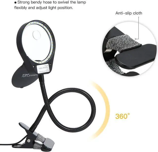 Alt view image 4 of 7 - Tom-shine Magnifying Glass Lamp 3X 10X,Stepless Dimmable LED Magnifying Lamp with Dust Cover Metal Clamp,Adjustable LED Magnifier with Light and Stand for Crafts Reading Workbench Close Work