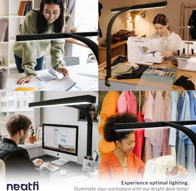 Alt view image 4 of 7 - Neatfi 3,000 Lumens LED Desk Lamp with Clamp | Dimmable | 5 Brightness Levels & 5 Light Modes | Memory Function | Eye-Caring Flexible Lamp for Home & Office (31.5 Inches, Black)
