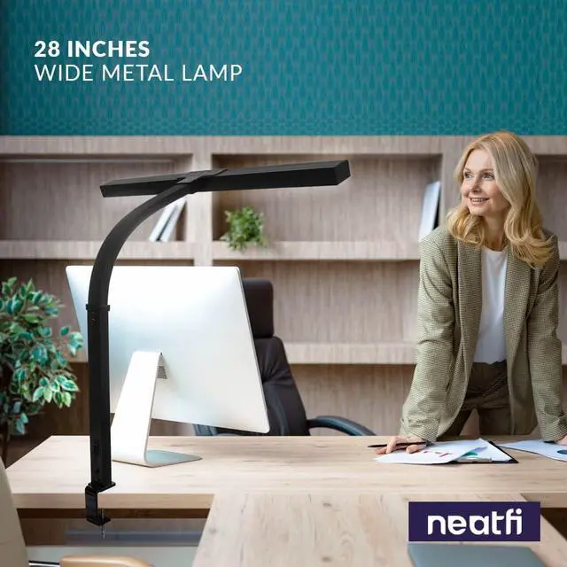 Alt view image 3 of 7 - Neatfi 3,000 Lumens LED Desk Lamp with Clamp | Dimmable | 5 Brightness Levels & 5 Light Modes | Memory Function | Eye-Caring Flexible Lamp for Home & Office (28 Inches, Black)