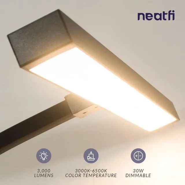 Alt view image 4 of 7 - Neatfi 3,000 Lumens LED Desk Lamp with Clamp | Dimmable | 5 Brightness Levels & 5 Light Modes | Memory Function | Eye-Caring Flexible Lamp for Home & Office (28 Inches, Black)