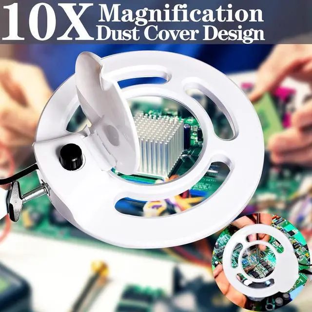 Alt view image 2 of 7 - 10X Magnifying Glass with Light,  2,200 Lumens LED Lamp Clamp, Stepless Dimmable Real Lens Magnifier, Adjustable Arm Workbench Light for Close Work Hobby Repair - White by DT