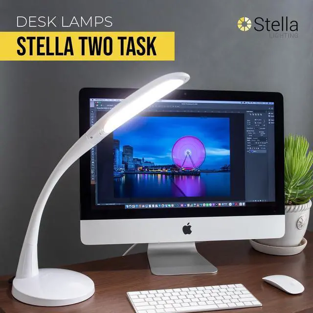 Alt view image 2 of 7 - Stella Two Task Lamp, Adjustable Desk Dimmable LED Light with Custom Color Temperature for Desk, Home Office, Bedroom, or Living Room, Modern Design Work, Study, and Reading Needs (12W) by DT