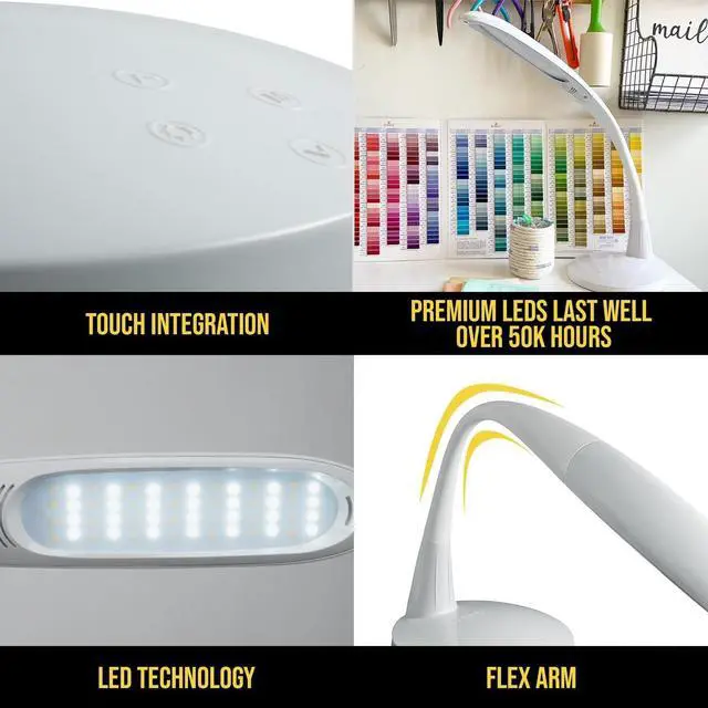 Alt view image 6 of 7 - Stella Two Task Lamp, Adjustable Desk Dimmable LED Light with Custom Color Temperature for Desk, Home Office, Bedroom, or Living Room, Modern Design Work, Study, and Reading Needs (12W) by DT