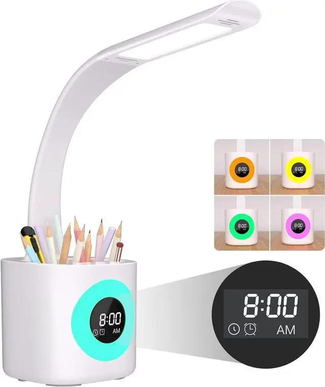 Main image of Hokone Desk Lamp for Kids, LED Desk Light for Home Office Dimmable USB Table Lamps with Clock Pen Holder Adjustable Desk Lamps with Color Night Lamp,Children's Christmas Gifts White