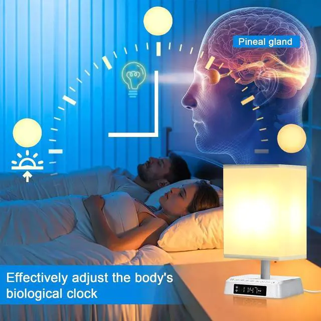 Alt view image 2 of 7 - Bedside Table Wake up Light Alarm Lamp APP Control Sound and Light Awakening Sunrise Alarm Clock lamp Bioclock Adjustment LED lamp Built-in White Noise nightstand Lamp 3 Color Adjustable