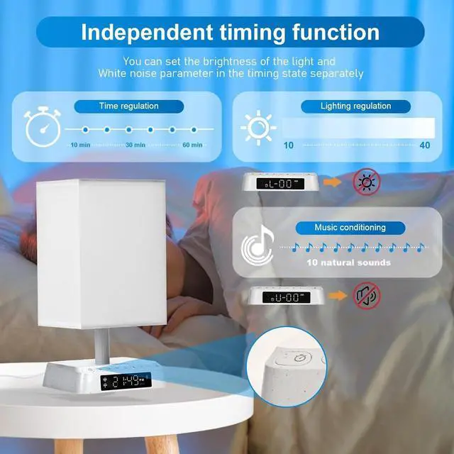 Alt view image 6 of 7 - Bedside Table Wake up Light Alarm Lamp APP Control Sound and Light Awakening Sunrise Alarm Clock lamp Bioclock Adjustment LED lamp Built-in White Noise nightstand Lamp 3 Color Adjustable
