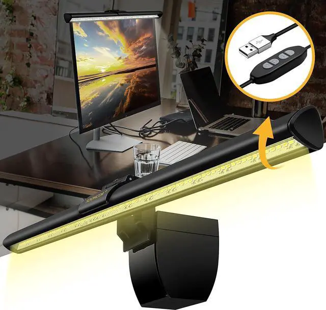 Alt view image 2 of 7 - Computer Monitor Light Screen Light Bar e-Reading LED Task Lamp, 3 Color Modes, USB Powered,No Screen Glare, Dimmable Desktop Monitor Lamp for Desk/Office/Home