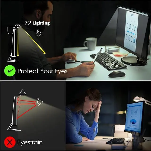 Alt view image 7 of 7 - Computer Monitor Light Screen Light Bar e-Reading LED Task Lamp, 3 Color Modes, USB Powered,No Screen Glare, Dimmable Desktop Monitor Lamp for Desk/Office/Home