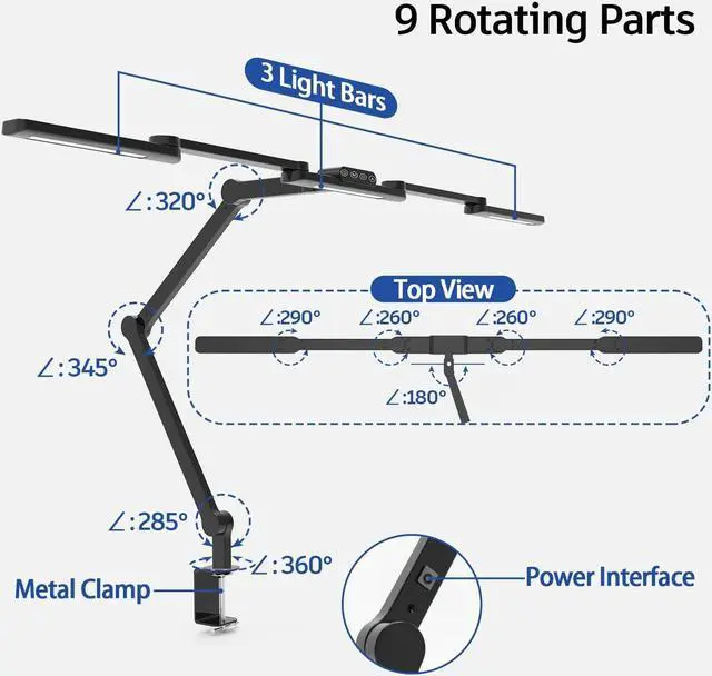 Alt view image 3 of 5 - LED Desk Lamp with Clamp, 41.5" Clamp on Architect Desk Lamp for Home Office, 24W Bright Tall Computer LED Table Light Adjustable Overhead Clip on Office Lighting for Work Craft