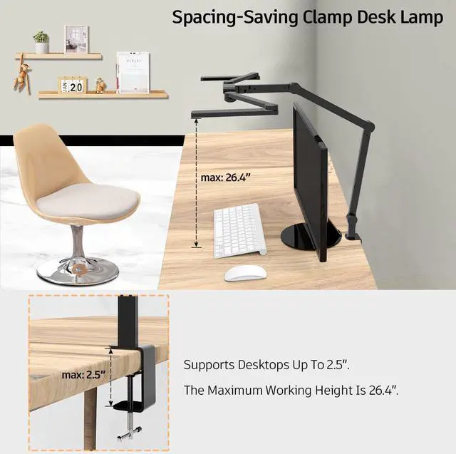 Alt view image 5 of 5 - LED Desk Lamp with Clamp, 41.5" Clamp on Architect Desk Lamp for Home Office, 24W Bright Tall Computer LED Table Light Adjustable Overhead Clip on Office Lighting for Work Craft
