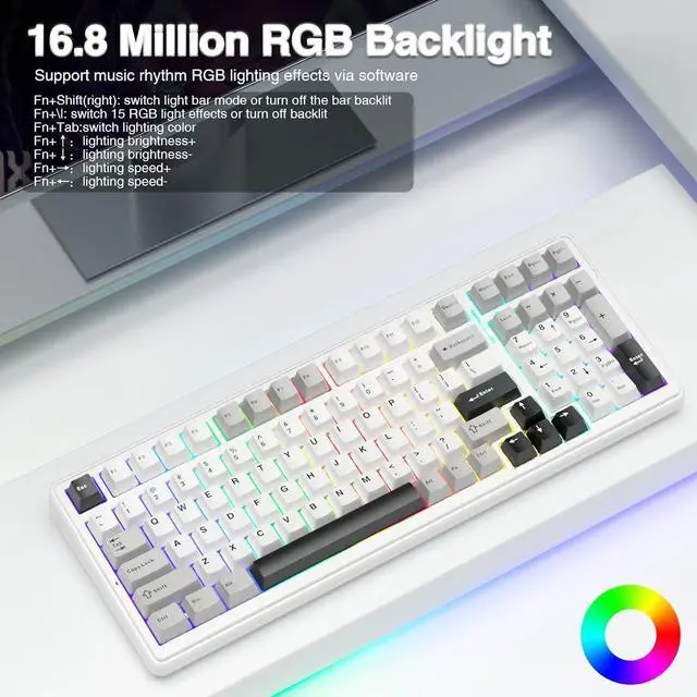 Alt view image 6 of 7 - AULA F99 Wireless Mechanical Keyboard,Tri-Mode BT5.0/2.4GHz/USB-C Hot Swappable Custom Keyboard,Pre-lubed Linear Switches,Gasket Structure,RGB Backlit Gaming Keyboard for PC/Tablet/PS/XBOX