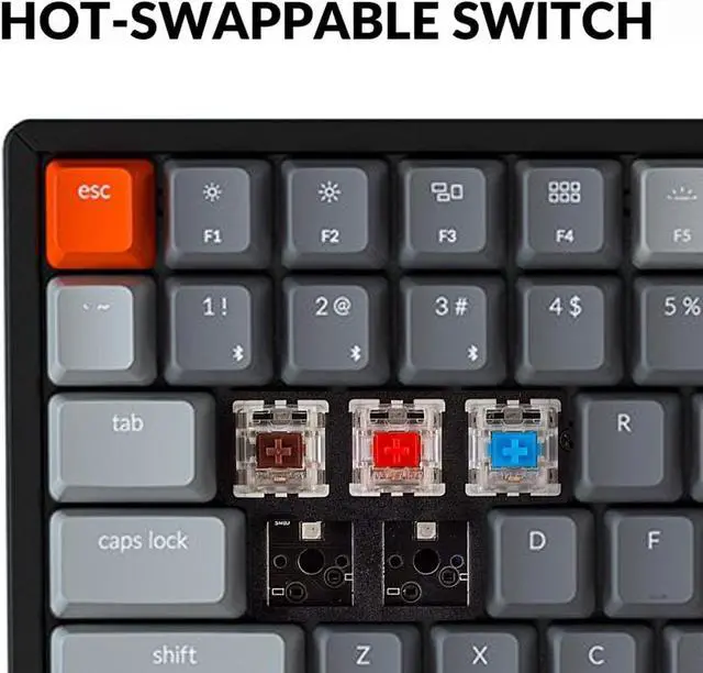 Alt view image 5 of 7 - K4 Bluetooth Wireless Mechanical Keyboard RGB LED Backlit, Hot-swappable Compact 100 Keys USB Wired Computer Gaming Keyboard Aluminum Frame for Mac Windows, Gateron Red Switch