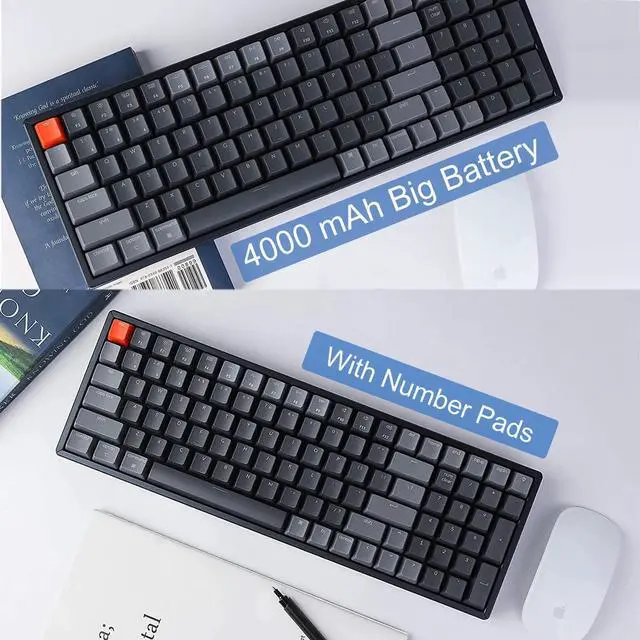 Alt view image 7 of 7 - K4 Bluetooth Wireless Mechanical Keyboard RGB LED Backlit, Hot-swappable Compact 100 Keys USB Wired Computer Gaming Keyboard Aluminum Frame for Mac Windows, Gateron Red Switch