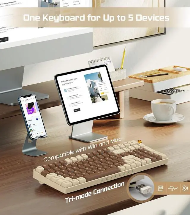 Alt view image 2 of 7 - R100 96% Wireless Mechanical Keyboard with G Pro 3.0 Yellow Switches, Tri-Mode Connectivity (BT 5.0/2.4GHz/USB-C),Hot Swappable Custom Keyboard,RGB Light,Compatible with Windows & Mac