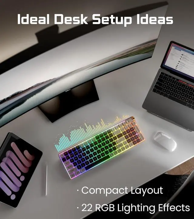 Alt view image 5 of 7 - R100 96% Wireless Mechanical Keyboard with G Pro 3.0 Yellow Switches, Tri-Mode Connectivity (BT 5.0/2.4GHz/USB-C),Hot Swappable Custom Keyboard,RGB Light,Compatible with Windows & Mac