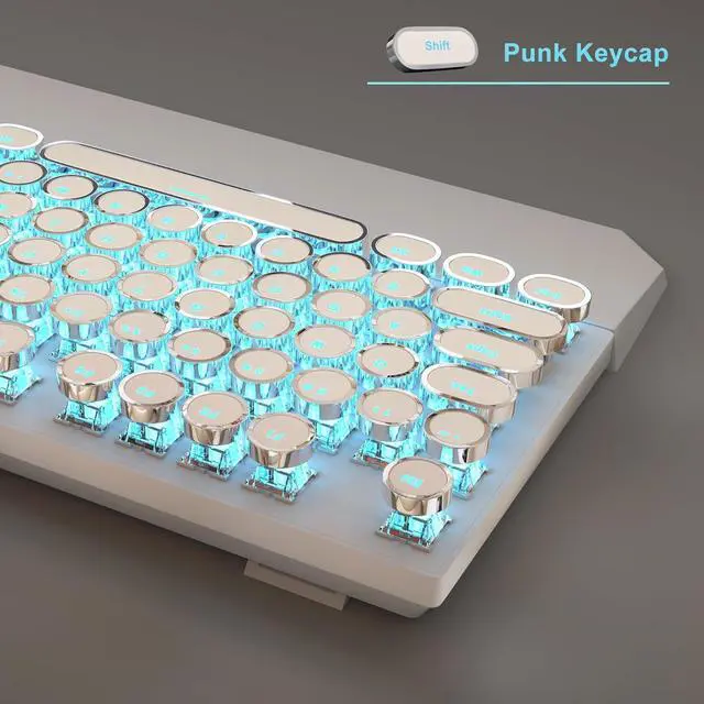 Alt view image 3 of 7 - Mechanical Gaming Keyboard and Mouse Combo, Retro Punk Round Keycaps RGB Rainbow Backlit Wired Keyboard for Game and Office, for Windows Laptop PC, Red Switches(White)