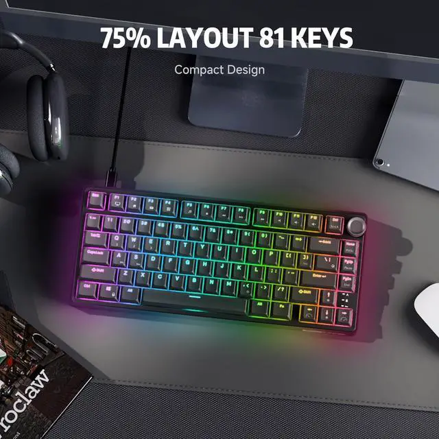 Alt view image 2 of 7 - RK ROYAL KLUDGE R75 Wired Mechanical Gaming Keyboard, 75% Hot-Swap Mechanical Keyboard Volume Knob, Soft Pre-lubed Tactile Brown Switch