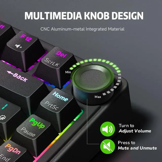 Alt view image 3 of 7 - RK ROYAL KLUDGE R75 Wired Mechanical Gaming Keyboard, 75% Hot-Swap Mechanical Keyboard Volume Knob, Soft Pre-lubed Tactile Brown Switch