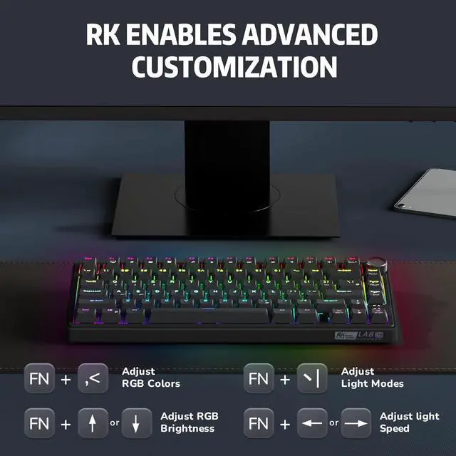 Alt view image 5 of 7 - RK ROYAL KLUDGE R75 Wired Mechanical Gaming Keyboard, 75% Hot-Swap Mechanical Keyboard Volume Knob, Soft Pre-lubed Tactile Brown Switch