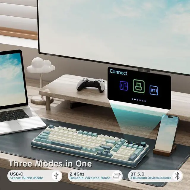 Alt view image 2 of 7 - S98 Mechanical Keyboard w/Smart Display & Knob, Top Mount 96% Wireless Mechanical Keyboard BT/2.4G/USB-C, Hot Swappable, Software Support, Creamy Sounding, 98 Keys