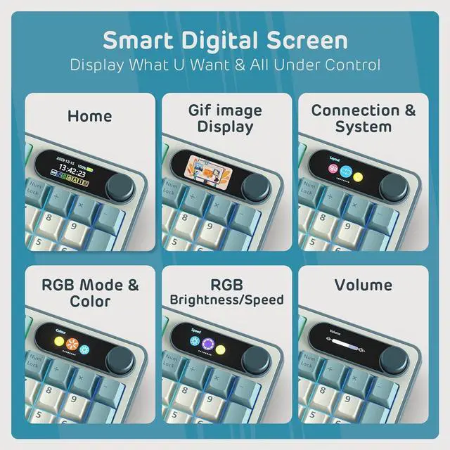 Alt view image 3 of 7 - S98 Mechanical Keyboard w/Smart Display & Knob, Top Mount 96% Wireless Mechanical Keyboard BT/2.4G/USB-C, Hot Swappable, Software Support, Creamy Sounding, 98 Keys