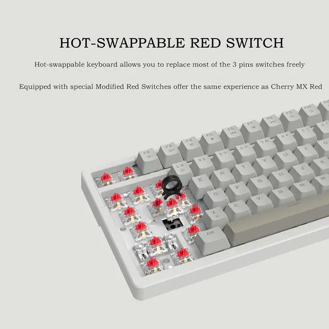 Alt view image 3 of 7 - FIRSTBLOOD ONLY GAME. AK992 Retro Wired Mechanical Keyboard, 98 Keys Full Layout, Hot-Swappable USB Gaming Keyboard with Red Switches, Multimedia Keys Knob, Blue Backlit, Anti-Ghosting, Grey