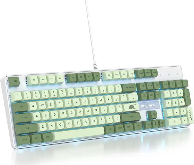 Main image of Owpkeenthy Full Size Green Mechanical Gaming Keyboard with Number Pad, Wired 100% Office NKRO Keyboard RGB Backlit 104 Keys with Red Switch for PC Gamer (104 Matcha)
