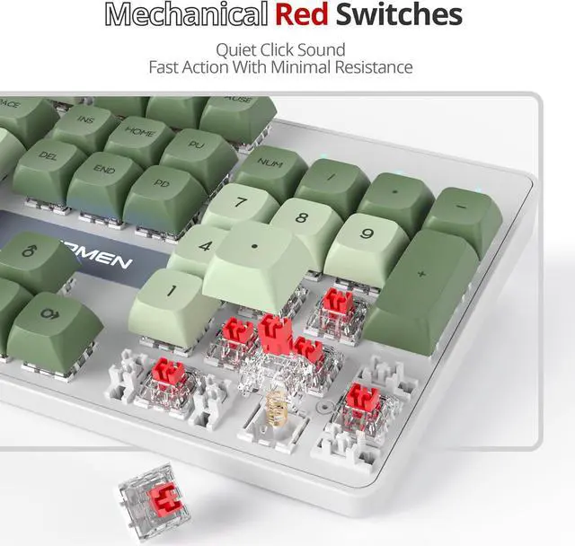 Alt view image 3 of 6 - Owpkeenthy Full Size Green Mechanical Gaming Keyboard with Number Pad, Wired 100% Office NKRO Keyboard RGB Backlit 104 Keys with Red Switch for PC Gamer (104 Matcha)